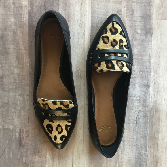 UGG Shoes - UGG Coty Leather Pointy Calf Hair Leopard Flats